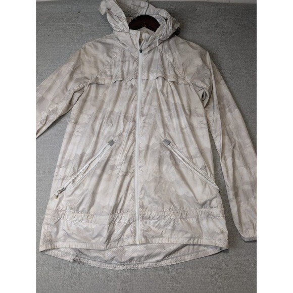 lululemon athletica Jackets & Blazers - Lululemon Windbreaker Jacket Womens 8 Beige Polyester Hooded Reflective Print